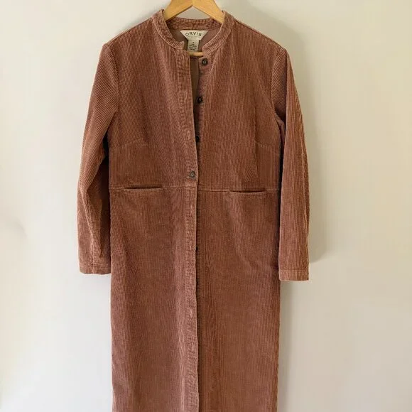 Orvis Vintage Corduroy Duster Maxi Dress Prairie Minimalist 100% Cotton Sz Med - Picture 1 of 6